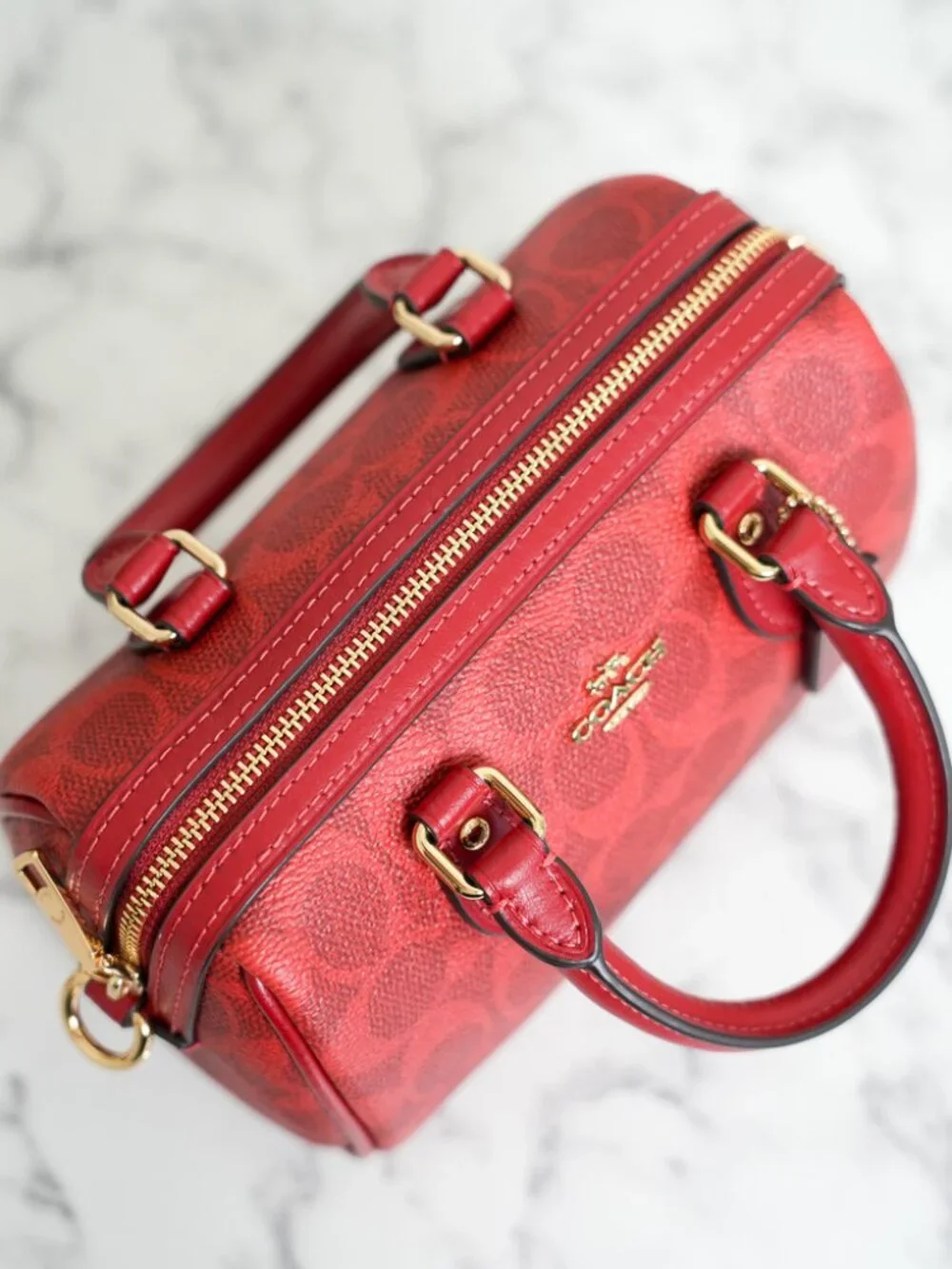 Coach CEY63 Mini Rowan Crossbody Bag In Signature Canvas Gold/Crimson NWT